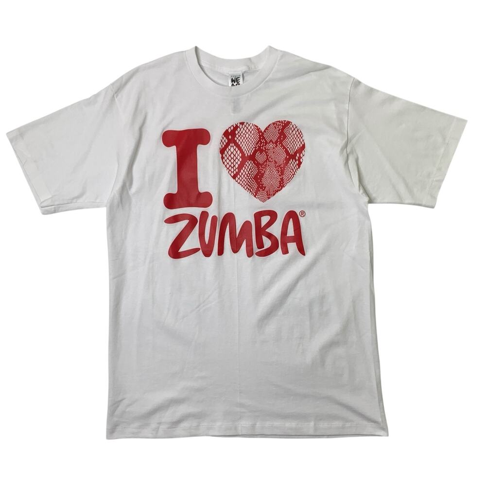 Zumba Shirt Adult M Medium White Red Cotton Short Sleeve I Love Zumba Graphic